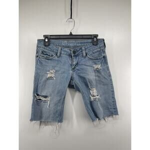 B Bullhead Size 1 Long Short Distressed Light Wash Denim Jean Bermuda‎ Shorts